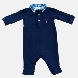 Ralph Lauren Navy Playsuit with Plaid Collar